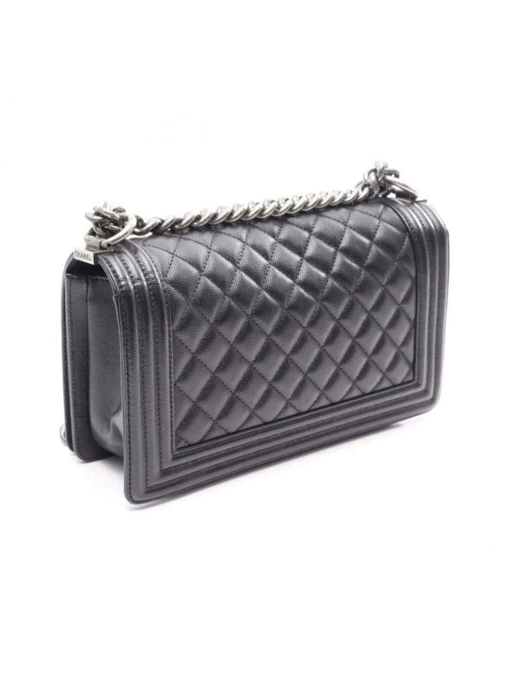 Chanel Shoulder Bag Boy Black Caviar Leather Boy Chain